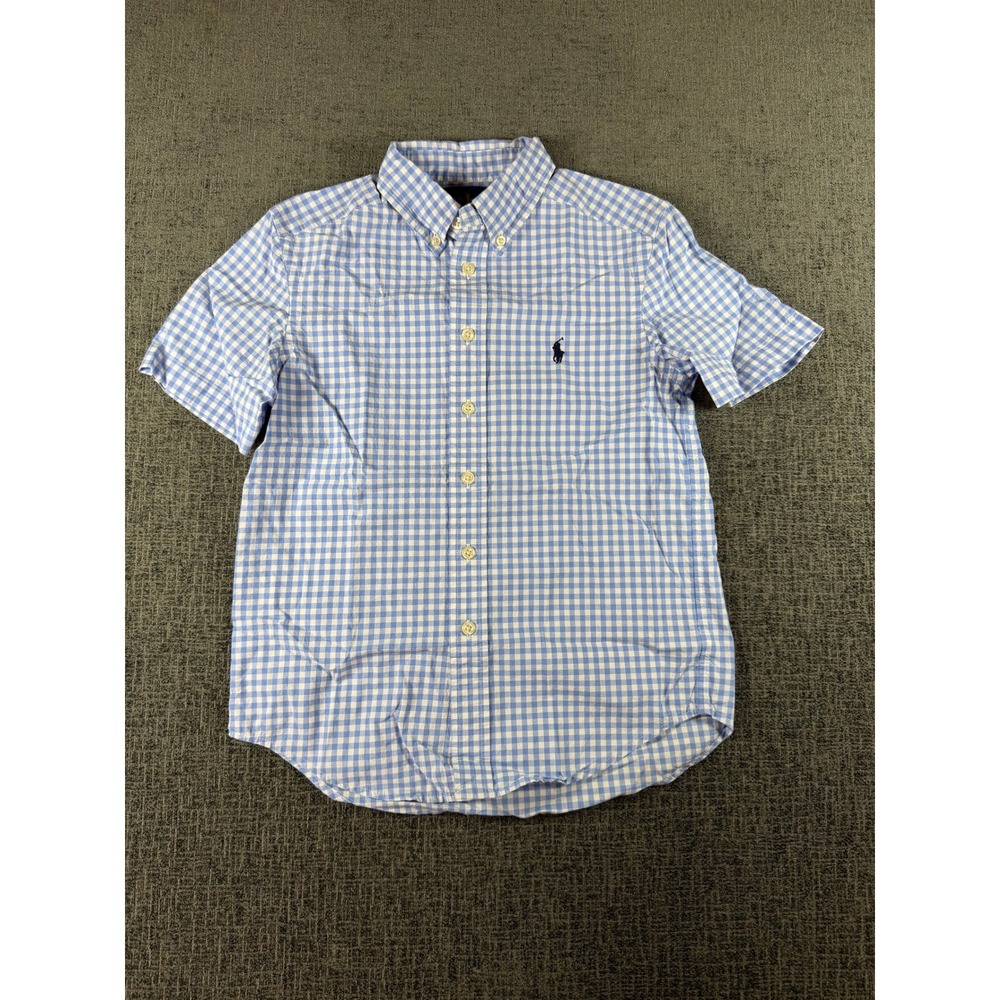 Ralph Lauren Boys Blue Gingham Short Sleeve Button Down Shirt Size S 8